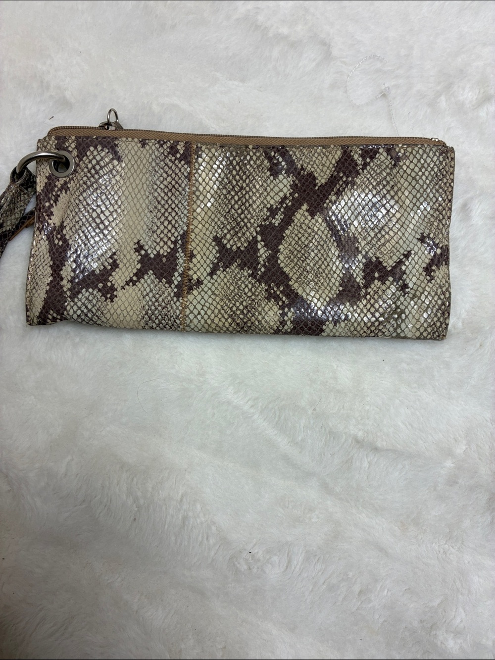 HOBO Snake-Print Wristlet Clutch in Beige and Brown